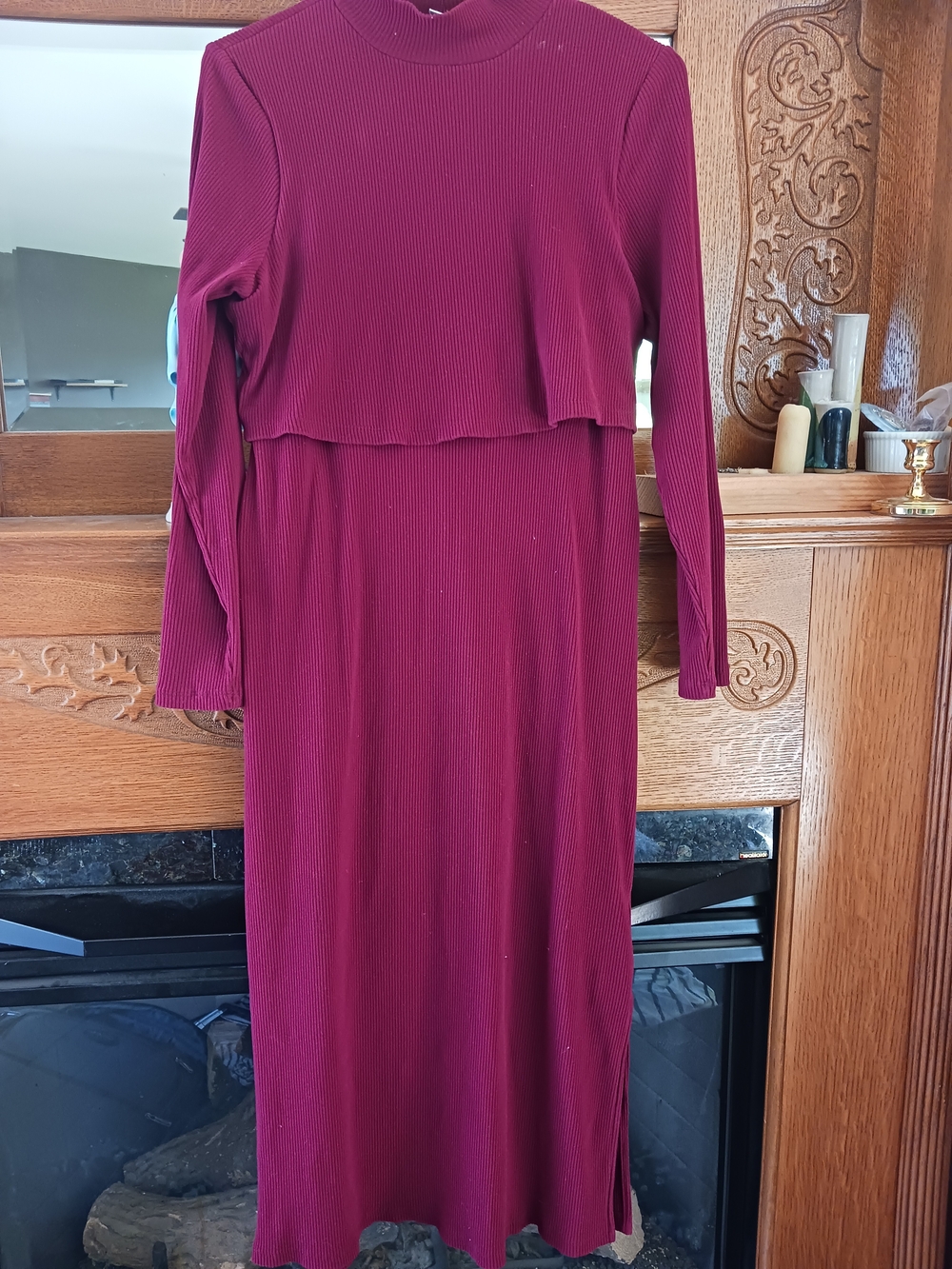 Old Navy Nursing Burgundy Ribbed Mock Neck Long Sleeve Midi Dress